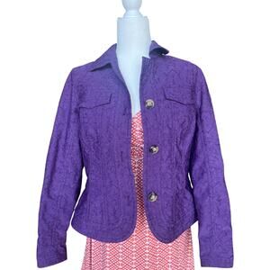 Coldwater Creek Purple Damask Blazer Women’s Size 10 Elegant Jacket Career